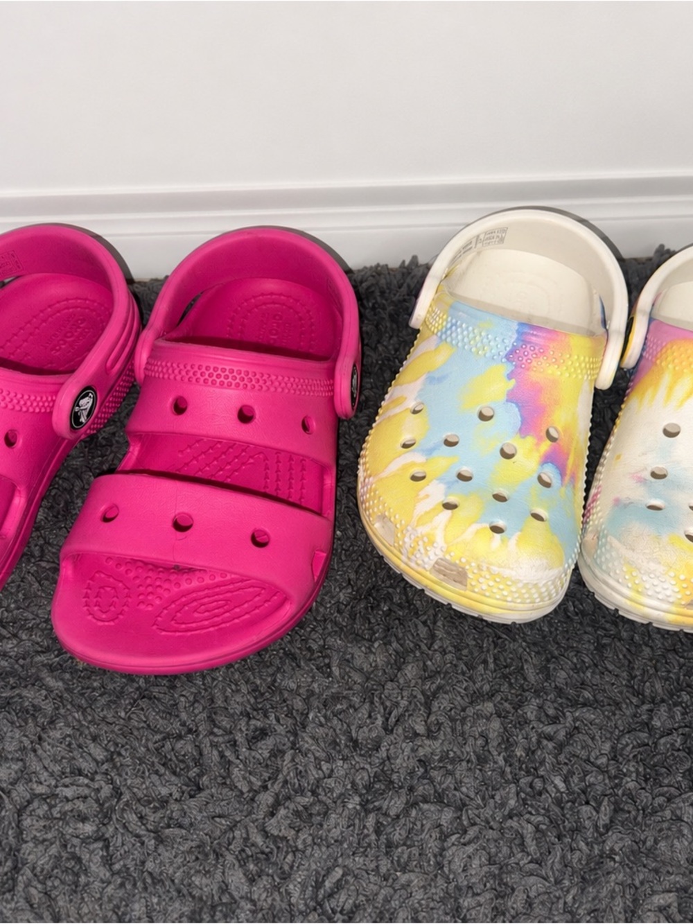 CROCS Kids' Sandals in Hot Pink and Pastel Tie-Dye